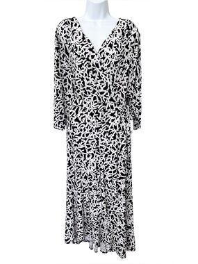 Lane Bryant Black & White Abstract Faux Wrap 3/4 Sleeve V-Neck Dress, Size 18/20